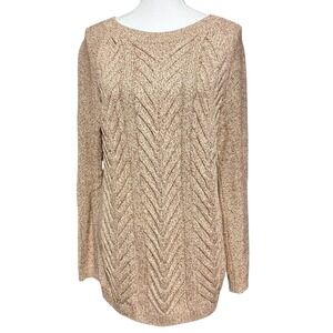 Talbots Women's Textured Chunky Cable Knit Sweater Cream Orange Crew Neck M